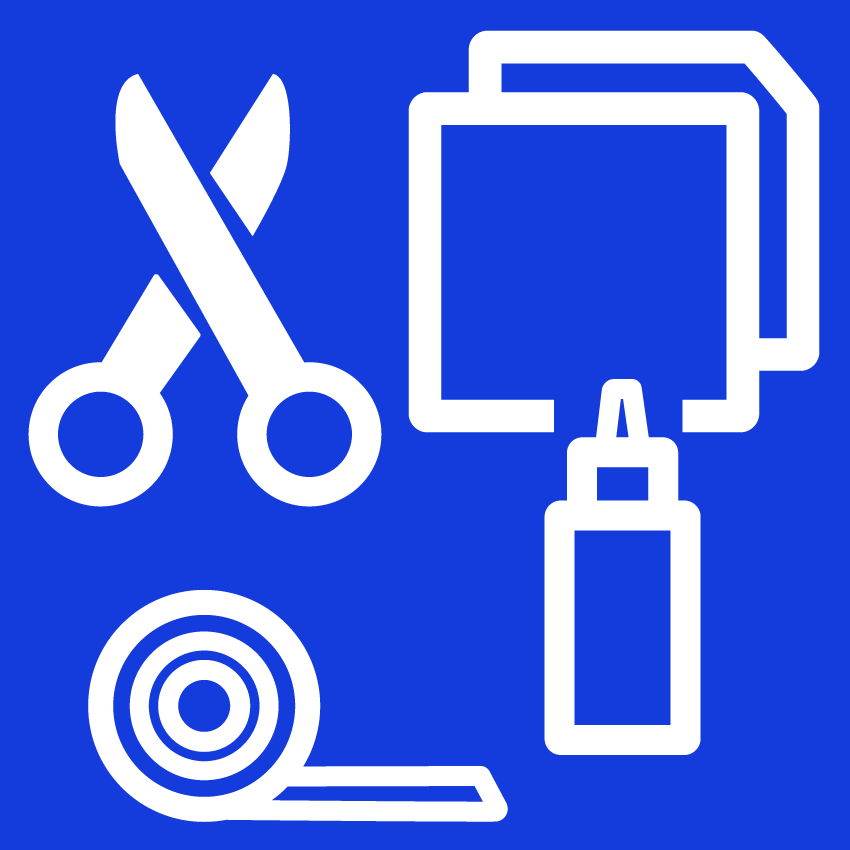 Icon Schere, Papier, Tesa und Pritt-Stift
