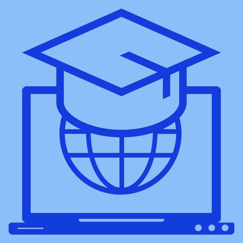 Icon Notebook mit Internetsymbol und Unihut