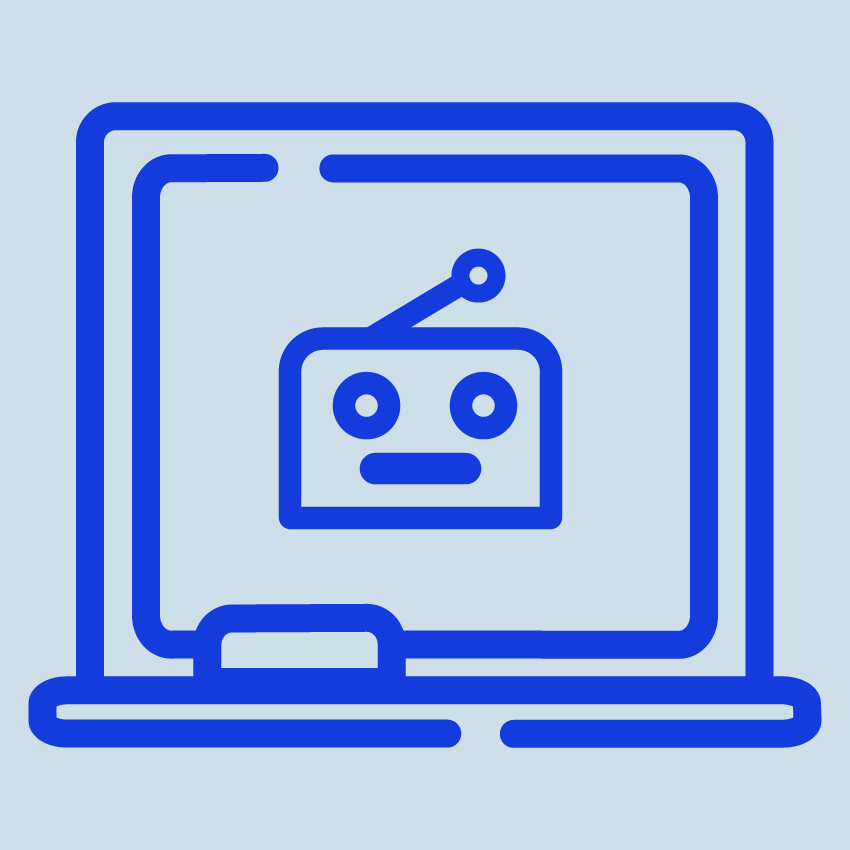Icon Schultafel mit Icon Roboter/KI