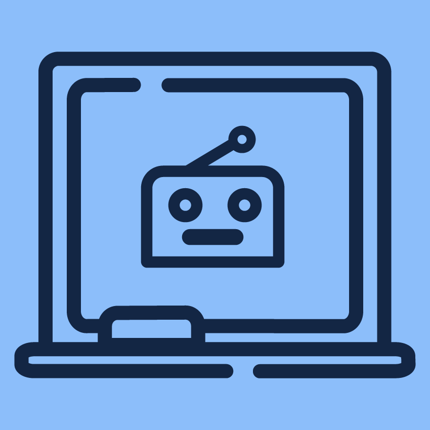 Icon Schultafel auf der ein Roboter zu sehen ist