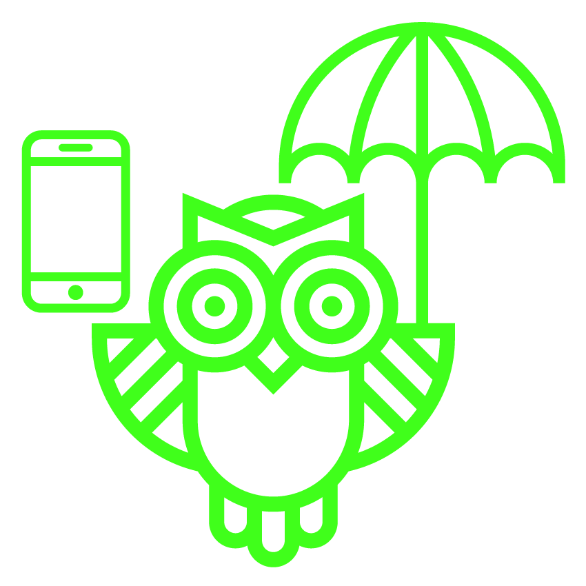 Icon Eule mit Regenschirm&Handy